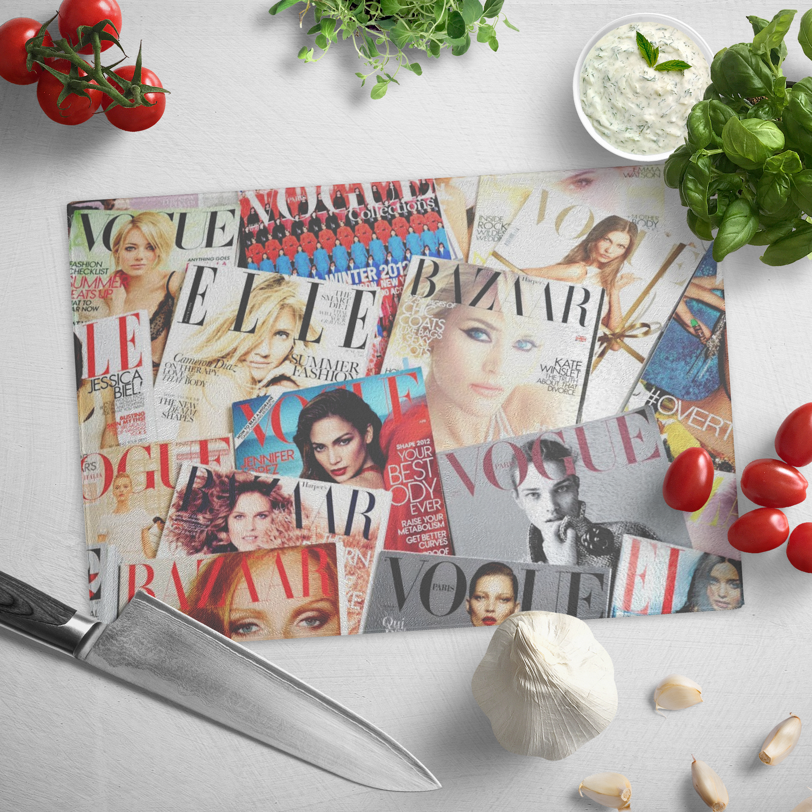 Fashion Magazine Collage Cutting Board
